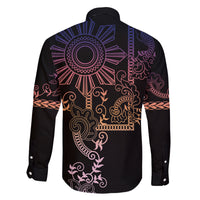 Filipino Sun Tribal Tattoo Family Matching Long Sleeve Bodycon Dress and Hawaiian Shirt Philippines Inspired Barong Pink Art