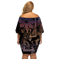 Filipino Sun Tribal Tattoo Off Shoulder Short Dress Philippines Inspired Barong Pink Art