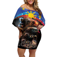 Philippines Lion and Eagle 1898 Off Shoulder Short Dress Pilipinas Maligayang Araw ng Kalayaan LT9 Women Black - Polynesian Pride