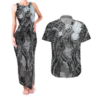 Pacific Beauty Girl Couples Matching Tank Maxi Dress and Hawaiian Shirt Black Polyneisan Tribal Vintage Motif