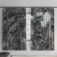 Pacific Beauty Girl Window Curtain Black Polyneisan Tribal Vintage Motif LT9 With Hooks Black - Polynesian Pride