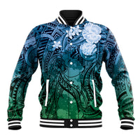 Pacific Beauty Girl Baseball Jacket Blue Polyneisan Tribal Vintage Motif LT9 Unisex Blue - Polynesian Pride