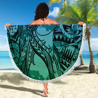 Pacific Beauty Girl Beach Blanket Blue Polyneisan Tribal Vintage Motif LT9 - Polynesian Pride