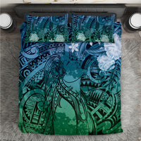 Pacific Beauty Girl Bedding Set Blue Polyneisan Tribal Vintage Motif LT9 Blue - Polynesian Pride