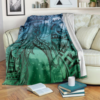 Pacific Beauty Girl Blanket Blue Polyneisan Tribal Vintage Motif LT9 Blue - Polynesian Pride