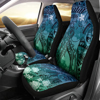 Pacific Beauty Girl Car Seat Cover Blue Polyneisan Tribal Vintage Motif