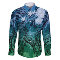 Pacific Beauty Girl Family Matching Mermaid Dress and Hawaiian Shirt Blue Polyneisan Tribal Vintage Motif