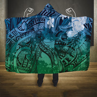 Pacific Beauty Girl Hooded Blanket Blue Polyneisan Tribal Vintage Motif LT9 One Size Blue - Polynesian Pride