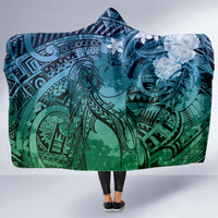 Pacific Beauty Girl Hooded Blanket Blue Polyneisan Tribal Vintage Motif LT9 - Polynesian Pride