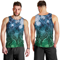 Pacific Beauty Girl Men Tank Top Blue Polyneisan Tribal Vintage Motif LT9 - Polynesian Pride