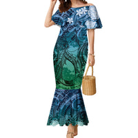 Pacific Beauty Girl Mermaid Dress Blue Polyneisan Tribal Vintage Motif LT9 Women Blue - Polynesian Pride