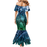 Pacific Beauty Girl Mermaid Dress Blue Polyneisan Tribal Vintage Motif LT9 - Polynesian Pride