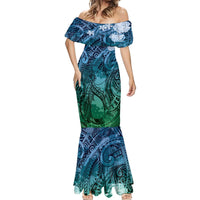 Pacific Beauty Girl Mermaid Dress Blue Polyneisan Tribal Vintage Motif LT9 - Polynesian Pride