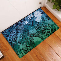 Pacific Beauty Girl Rubber Doormat Blue Polyneisan Tribal Vintage Motif LT9 Blue - Polynesian Pride