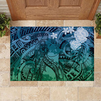 Pacific Beauty Girl Rubber Doormat Blue Polyneisan Tribal Vintage Motif LT9 - Polynesian Pride