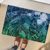 Pacific Beauty Girl Rubber Doormat Blue Polyneisan Tribal Vintage Motif LT9 - Polynesian Pride