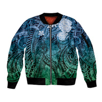 Pacific Beauty Girl Sleeve Zip Bomber Jacket Blue Polyneisan Tribal Vintage Motif LT9 Unisex Blue - Polynesian Pride