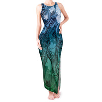 Pacific Beauty Girl Tank Maxi Dress Blue Polyneisan Tribal Vintage Motif LT9 Women Blue - Polynesian Pride