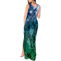 Pacific Beauty Girl Tank Maxi Dress Blue Polyneisan Tribal Vintage Motif LT9 - Polynesian Pride
