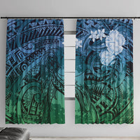 Pacific Beauty Girl Window Curtain Blue Polyneisan Tribal Vintage Motif LT9 With Hooks Blue - Polynesian Pride