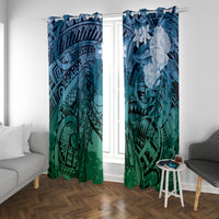 Pacific Beauty Girl Window Curtain Blue Polyneisan Tribal Vintage Motif LT9 With Grommets Blue - Polynesian Pride