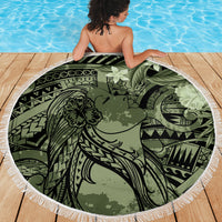 Pacific Beauty Girl Beach Blanket Green Polyneisan Tribal Vintage Motif LT9 - Polynesian Pride