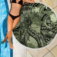 Pacific Beauty Girl Beach Blanket Green Polyneisan Tribal Vintage Motif LT9 - Polynesian Pride