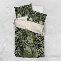 Pacific Beauty Girl Bedding Set Green Polyneisan Tribal Vintage Motif LT9 US Twin 172cm x 218cm Green - Polynesian Pride