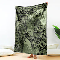 Pacific Beauty Girl Blanket Green Polyneisan Tribal Vintage Motif LT9 - Polynesian Pride