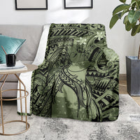 Pacific Beauty Girl Blanket Green Polyneisan Tribal Vintage Motif LT9 - Polynesian Pride