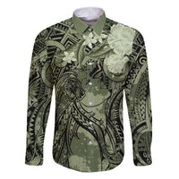 Pacific Beauty Girl Family Matching Tank Maxi Dress and Hawaiian Shirt Green Polyneisan Tribal Vintage Motif