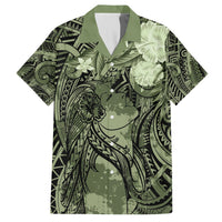 Pacific Beauty Girl Hawaiian Shirt Green Polyneisan Tribal Vintage Motif LT9 Green - Polynesian Pride