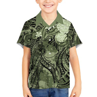 Pacific Beauty Girl Hawaiian Shirt Green Polyneisan Tribal Vintage Motif LT9 - Polynesian Pride