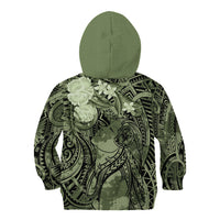 Pacific Beauty Girl Kid Hoodie Green Polyneisan Tribal Vintage Motif