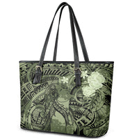 Pacific Beauty Girl Leather Tote Bag Green Polyneisan Tribal Vintage Motif LT9 - Polynesian Pride
