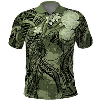 Pacific Beauty Girl Polo Shirt Green Polyneisan Tribal Vintage Motif