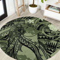 Pacific Beauty Girl Round Carpet Green Polyneisan Tribal Vintage Motif