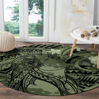 Pacific Beauty Girl Round Carpet Green Polyneisan Tribal Vintage Motif