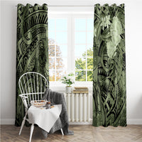 Pacific Beauty Girl Window Curtain Green Polyneisan Tribal Vintage Motif LT9 - Polynesian Pride