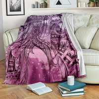 Pacific Beauty Girl Blanket Pink Polyneisan Tribal Vintage Motif LT9 Pink - Polynesian Pride