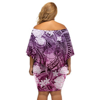 Pacific Beauty Girl Off Shoulder Short Dress Pink Polyneisan Tribal Vintage Motif LT9 - Polynesian Pride