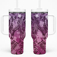 Pacific Beauty Girl Tumbler With Handle Pink Polyneisan Tribal Vintage Motif