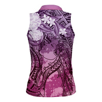 Pacific Beauty Girl Women Sleeveless Polo Shirt Pink Polyneisan Tribal Vintage Motif