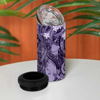 Pacific Beauty Girl 4 in 1 Can Cooler Tumbler Violet Polyneisan Tribal Vintage Motif