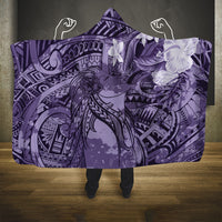 Pacific Beauty Girl Hooded Blanket Violet Polyneisan Tribal Vintage Motif LT9 One Size Violet - Polynesian Pride