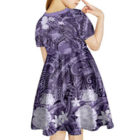 Pacific Beauty Girl Kid Short Sleeve Dress Violet Polyneisan Tribal Vintage Motif