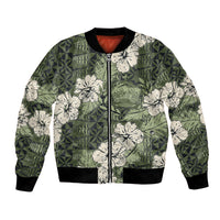 Tongan Kupesi Ngatu Hibiscus Vintage Motif Bomber Jacket LT9 Unisex Green - Polynesian Pride