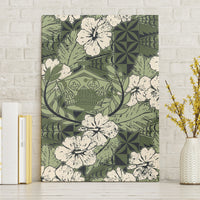 Tongan Kupesi Ngatu Hibiscus Vintage Motif Canvas Wall Art LT9 Without Frame Green - Polynesian Pride