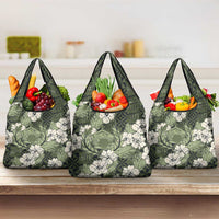 Tongan Kupesi Ngatu Hibiscus Vintage Motif Grocery Bag LT9 3-pack One Size Green - Polynesian Pride