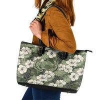 Tongan Kupesi Ngatu Hibiscus Vintage Motif Leather Tote Bag LT9 Green - Polynesian Pride